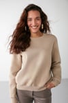 VANELTINA Kadın İçi Polarlı 3 İplik Organik Pamuk Oversize Basic Bisiklet Yaka Vizon Sweatshirt