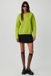 VANELTINA Kadın İçi Polarlı 3 İplik Organik Pamuk Oversize Basic Bisiklet Yaka Fıstık Yeşili Sweatshirt