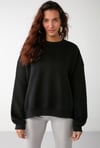VANELTINA Kadın İçi Polarlı 3 İplik Organik Pamuk Oversize Basic Bisiklet Yaka Siyah Sweatshirt