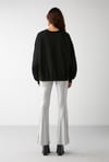 VANELTINA Kadın İçi Polarlı 3 İplik Organik Pamuk Oversize Basic Bisiklet Yaka Siyah Sweatshirt