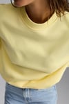 VANELTINA Kadın İçi Polarlı 3 İplik Organik Pamuk Oversize Basic Bisiklet Yaka Sarı Sweatshirt