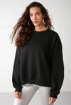 VANELTINA Kadın İçi Polarlı 3 İplik Organik Pamuk Oversize Basic Bisiklet Yaka Siyah Sweatshirt