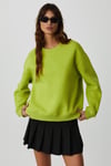 VANELTINA Kadın İçi Polarlı 3 İplik Organik Pamuk Oversize Basic Bisiklet Yaka Fıstık Yeşili Sweatshirt