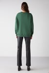 VANELTINA Kadın İçi Polarlı 3 İplik Organik Pamuk Oversize Basic Bisiklet Yaka Yeşil Sweatshirt