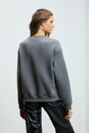 VANELTINA Kadın Organik Pamuklu Yumuşacık İçi Polarlı Yuvarlak Yakalı Gri Sweatshirt