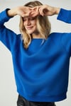 VANELTINA Kadın Organik Pamuklu Yumuşacık İçi Polarlı Yuvarlak Yakalı Parlament Mavi Sweatshirt