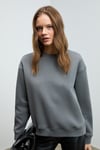 VANELTINA Kadın Organik Pamuklu Yumuşacık İçi Polarlı Yuvarlak Yakalı Gri Sweatshirt