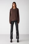 VANELTINA Kadın Organik Pamuklu Yumuşacık İçi Polarlı Yuvarlak Yakalı Kahverengi Sweatshirt