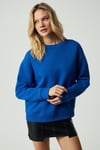 VANELTINA Kadın Organik Pamuklu Yumuşacık İçi Polarlı Yuvarlak Yakalı Parlament Mavi Sweatshirt