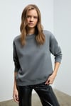 VANELTINA Kadın Organik Pamuklu Yumuşacık İçi Polarlı Yuvarlak Yakalı Gri Sweatshirt