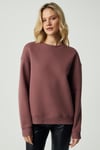 VANELTINA Kadın Organik Pamuklu Yumuşacık İçi Polarlı Yuvarlak Yakalı Mürdüm Sweatshirt