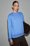 VANELTINA Kadın Organik Pamuklu Yumuşacık İçi Polarlı Yuvarlak Yakalı Mavi Sweatshirt