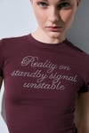 VANYROSE Kadın Yumuşak Kumaşlı %100 Pamuk Taş Detaylı Slim Fit Bordo T-Shirt