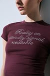 VANYROSE Kadın Yumuşak Kumaşlı %100 Pamuk Taş Detaylı Slim Fit Bordo T-Shirt