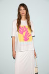 VEYMIRA Kadın %100 Pamuk Bisiklet Yaka Kısa Kollu Oversize Fit Beyaz - Desenli T-Shirt