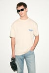 VEYRON Erkek %100 Pamuk Oversize Fit Baskılı Kısa Kollu Yuvarlak Yakalı Vanilya T-Shirt