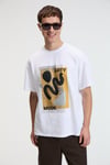 VIBE Erkek %100 Pamuk Oversıze Fit Baskılı Kısa Kollu Yuvarlak Yakalı Beyaz T-Shirt