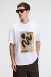 VIBE Erkek %100 Pamuk Oversıze Fit Baskılı Kısa Kollu Yuvarlak Yakalı Beyaz T-Shirt