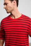 VIGOS Erkek %100 Organik Pamuklu Yuvarlak Yakalı Regular Fit Uzun Kollu Kırmızı Çizgili T-Shirt
