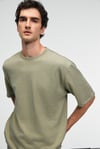 VINTAGE Erkek Kısa Kollu Yuvarlak Yaka Dokulu Gofre Kumaş Regular Fit Haki T-Shirt