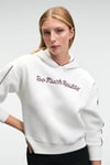VIRETHIA Kadın Ara Biyeli Baskı Ve Nakış Detaylı Kapüşonlu Relaxed Beyaz Sweatshirt
