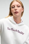 VIRETHIA Kadın Ara Biyeli Baskı Ve Nakış Detaylı Kapüşonlu Relaxed Beyaz Sweatshirt