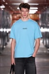 VITO Erkek %100 Organik Pamuklu Nakış Yazı Detaylı Oversize Bol Kesim Kısa Kollu Mavi T-Shirt