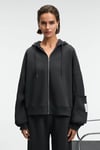 VIVIENNE Kadın Metal Fermuarlı Kapüşonlu Kolda Süs Etiket Ve Cep Detaylı Antrasit Sweatshirt