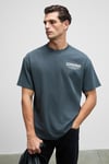 VORTEX Erkek Göğsü Nakışlı Sırtı Baskılı %100 Organik Pamuk Oversize Fit Bisiklet Yaka Antrasit T-Shirt