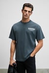 VORTEX Erkek Göğsü Nakışlı Sırtı Baskılı %100 Organik Pamuk Oversize Fit Bisiklet Yaka Antrasit T-Shirt