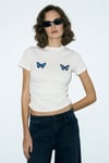 VUNIKA Kadın Yumuşak Kumaşlı Baskı Detaylı Slim Fit Beyaz T-Shirt