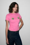 VUNIKA Kadın Yumuşak Kumaşlı Baskı Detaylı Slim Fit Pembe T-Shirt
