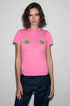 VUNIKA Kadın Yumuşak Kumaşlı Baskı Detaylı Slim Fit Pembe T-Shirt