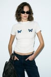 VUNIKA Kadın Yumuşak Kumaşlı Baskı Detaylı Slim Fit Beyaz T-Shirt