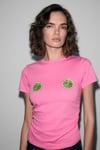 VUNIKA Kadın Yumuşak Kumaşlı Baskı Detaylı Slim Fit Pembe T-Shirt