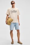 VYRO Erkek Baskı Detaylı %100 Organik Pamuk Bisiklet Yaka Oversize Vanilya T-Shirt