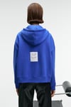 VYSELLE Kadın Önü Kesikli Metal Fermuarlı Kapüşonlu Etiket Detaylı Oversize Mavi Sweatshirt