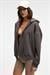 VYSELLE Kadın Önü Kesikli Metal Fermuarlı Kapüşonlu Etiket Detaylı Oversize Antrasit Sweatshirt