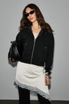 VYSELLE Kadın Önü Kesikli Metal Fermuarlı Kapüşonlu Etiket Detaylı Oversize Siyah Sweatshirt