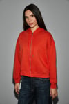 VYSELLE Kadın Önü Kesikli Metal Fermuarlı Kapüşonlu Etiket Detaylı Oversize Kırmızı Sweatshirt