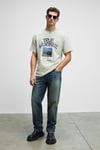 WILDER Erkek Önü Baskılı %100 Organik Pamuk Oversize Fit Bisiklet Yaka Bej T-Shirt