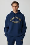WULF Erkek Organik Kumaşlı İçi Polarlı Yumuşacık Kanguru Cepli Kapüşonlu Lacivert Sweatshirt
