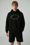 WULF Erkek Organik Kumaşlı İçi Polarlı Yumuşacık Kanguru Cepli Kapüşonlu Siyah Sweatshirt