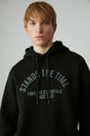WULF Erkek Organik Kumaşlı İçi Polarlı Yumuşacık Kanguru Cepli Kapüşonlu Siyah Sweatshirt