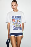 WUNA Kadın Yumuşak Kumaşlı %100 Organik Pamuklu Baskı Detaylı Beyaz T-Shirt