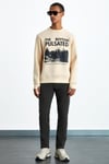 YANKE Erkek İçi Polarlı Önü Baskılı Yuvarlak Yaka Parmak Geçme Detaylı Bej Sweatshirt