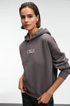 YANMESA Kadın Oversize Baskı Ve Nakış Detaylı Uzun Kollu Kapüşonlu Antrasit Sweatshirt