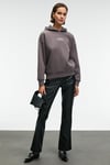 YANMESA Kadın Oversize Baskı Ve Nakış Detaylı Uzun Kollu Kapüşonlu Antrasit Sweatshirt