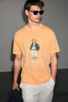 YECLA Erkek %100 Pamuk Yuvarlak Yakalı Baskı Detaylı Turuncu T-Shirt