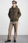 YOKOHAMA Erkek İçi Polarlı Yumuşacık Regular Kanguru Cepli Kapüşonlu Haki Sweatshirt